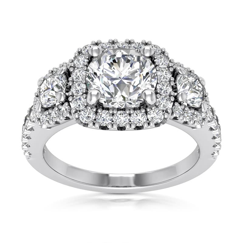 Ladies 14KT White Gold Platinum Round Diamond Halo Engagement Set ENS2366-1.5-A