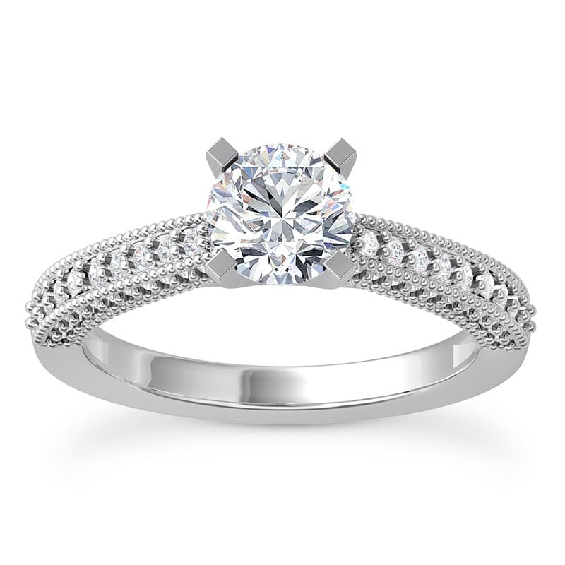 Ladies 14KT White Gold Platinum Round Diamond Tailored Engagement Set ENS1775-A