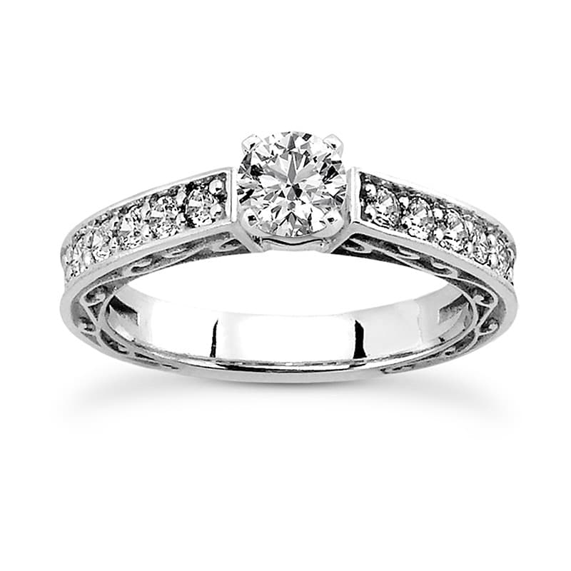 Ladies 14KT White Gold Platinum Round Diamond Tailored Engagement Set ENS3571-A