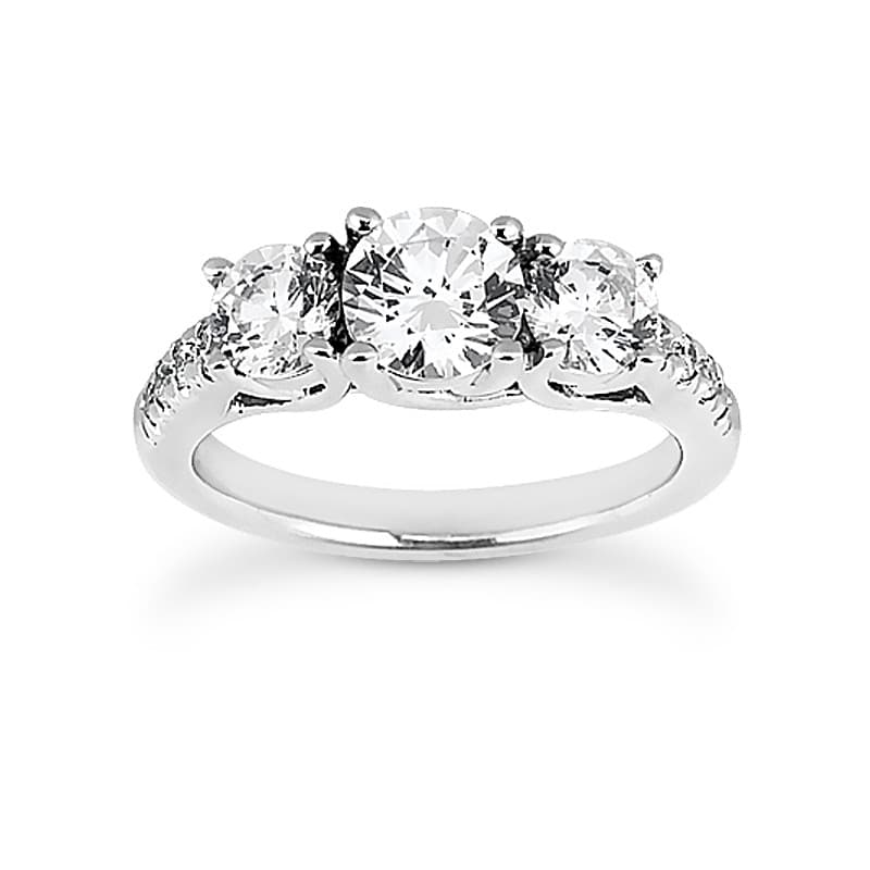 Ladies White Gold Platinum Round Diamond Three Stones Engagement Set ENS1207-A