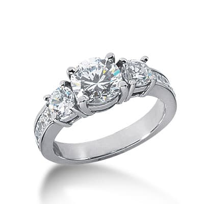 Ladies White Gold Platinum Round Diamond Three Stones Engagement Ring ENR3033