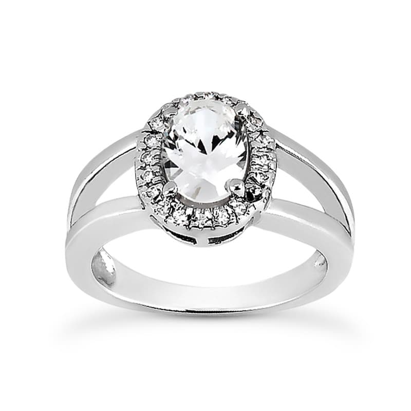 Ladies 14KT White Gold Platinum Oval Cut Diamond Halo Engagement Ring ENR7695
