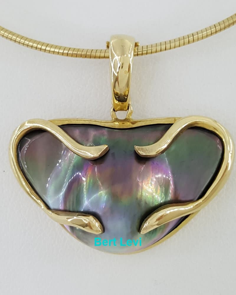 Tahitian Mabe Blister Pearl Slider Enchanter Necklace 14k Yellow Gold 20.3 Grams