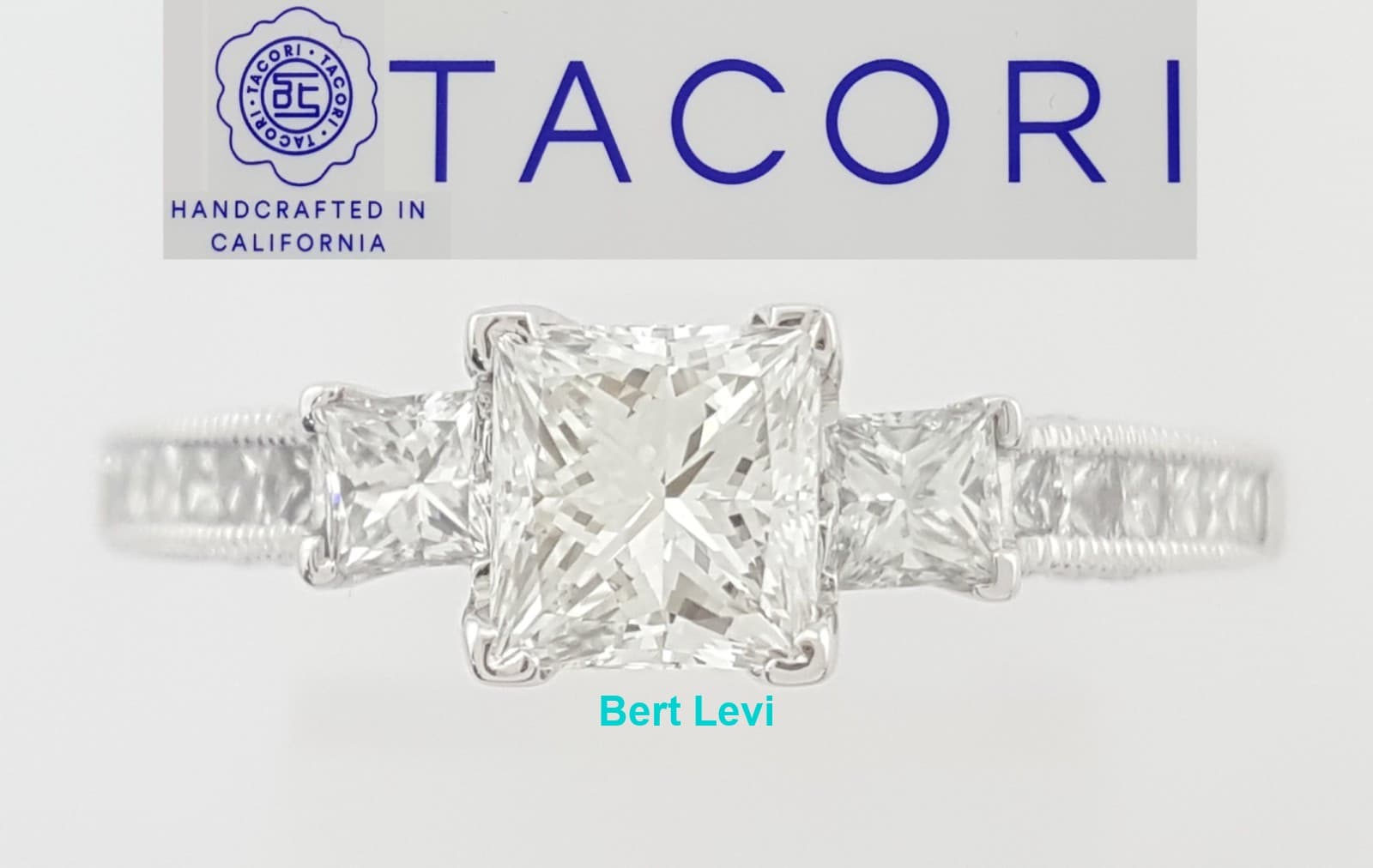 Tacori Princess Diamond Three Stone Engagement Ring 18k White Gold 1.3 ct $9,995