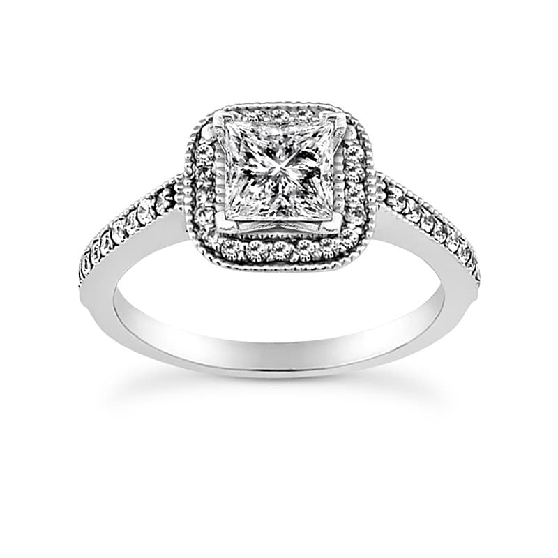 Ladies 14KT White Gold Platinum Round Diamond Tailored Engagement Set ENS3146-A