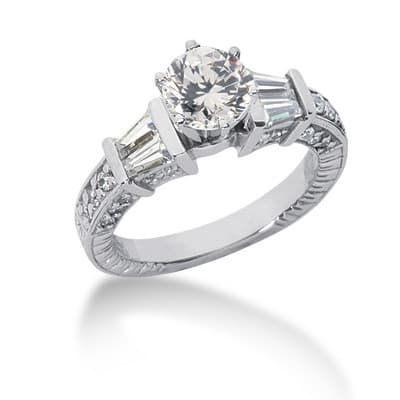 Ladies 14KT White Gold Platinum Antique Engagement Set ENS318-A