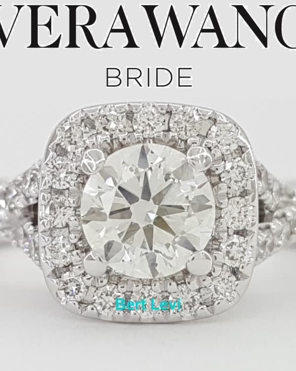 Vera Wang Love Round Diamond Halo Crossover Engagement Ring 1 ct 14k White Gold