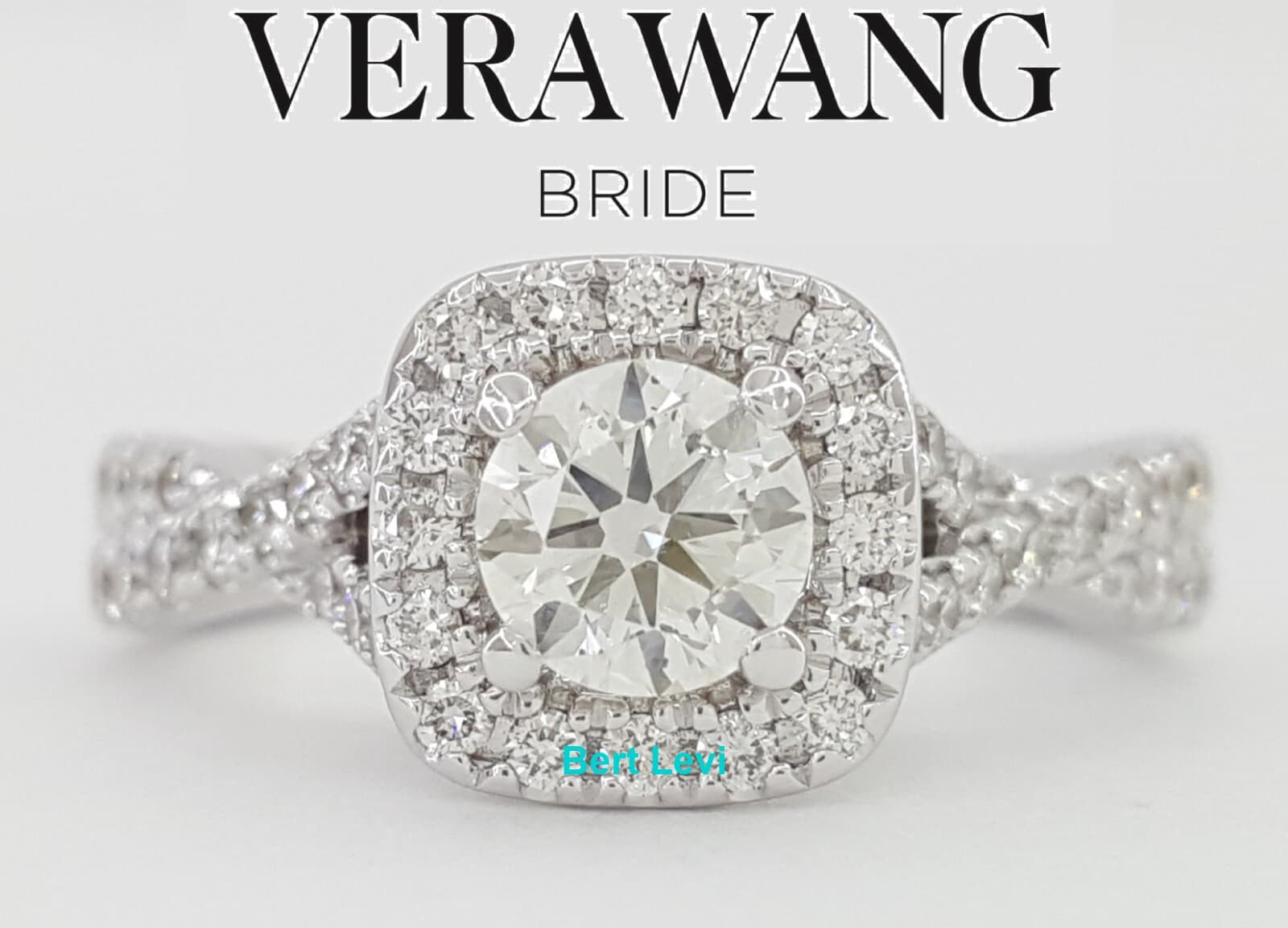 Vera Wang Love Round Diamond Halo Crossover Engagement Ring 1 ct 14k White Gold