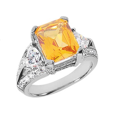 Ladies 14KT White Gold Platinum Emerald Cut Diamond Color Stone Ring CSR1008