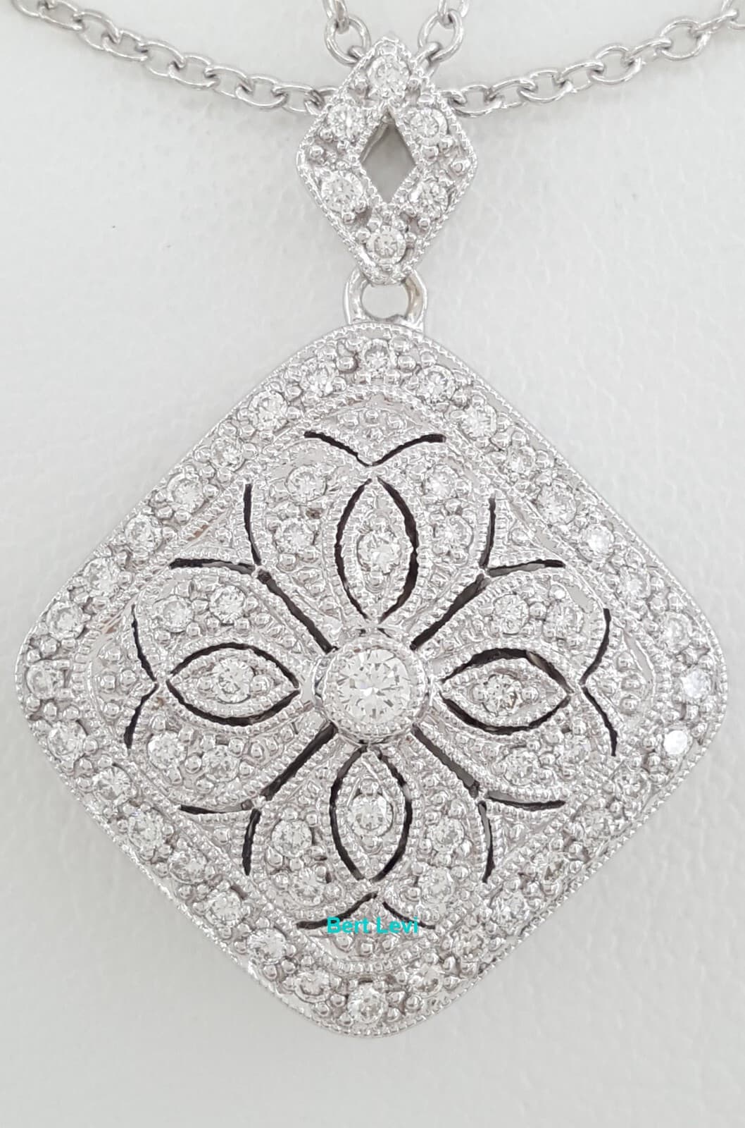 Round Diamond Flower Locket Pendant Necklace 18K White Gold 0.53 ct Retail $4K