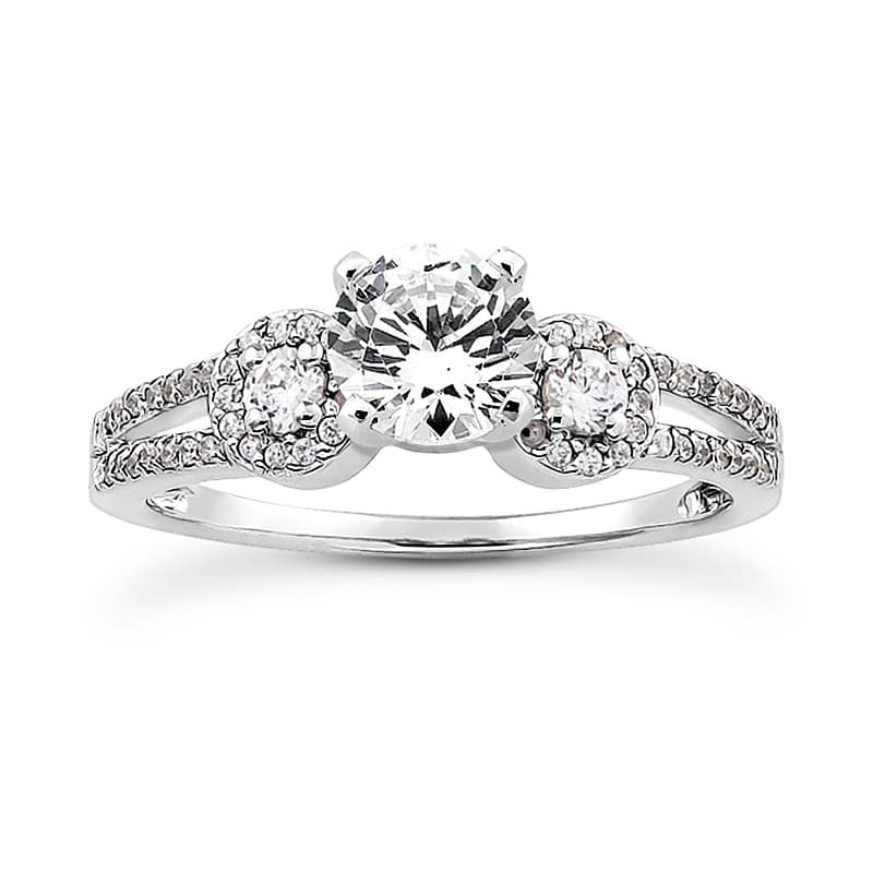 Ladies 14KT White Gold Platinum Round Diamond Tailored Engagement Set ENS3038-A