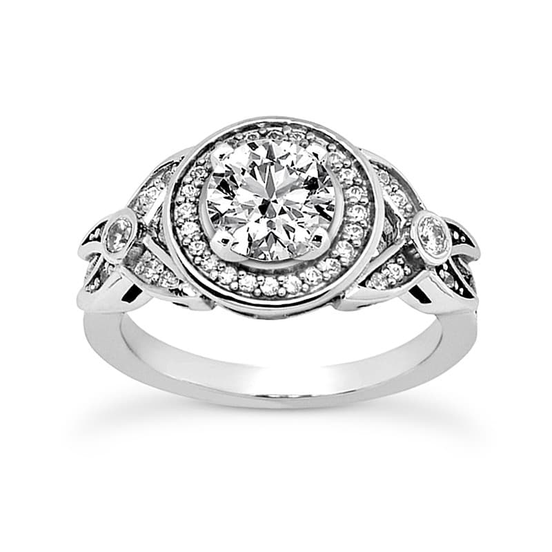 Ladies 14KT White Gold Platinum Round Diamond Tailored Engagement Set ENS3217-A