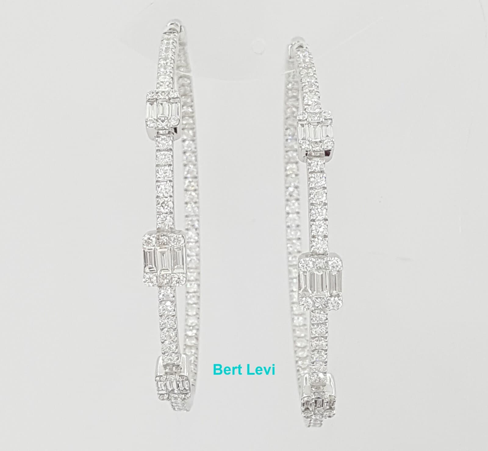 Baguette Round Princess Diamond Inside Out Round Hoop Earrings 4.7 ct 18K W Gold