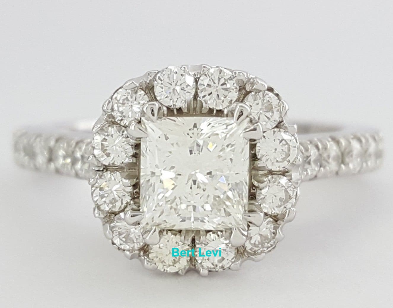 Celebration Princess & Round Diamond Halo Engagement Ring 1.79 ct 14K Rtl $10k