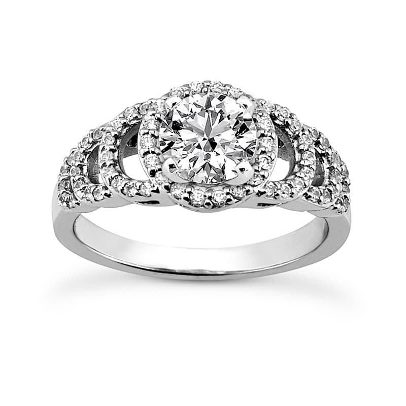 Ladies 14KT White Gold Platinum Round Diamond Tailored Engagement Set ENS3233-A