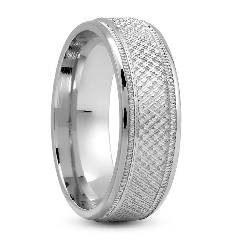 Mens 14KT White Gold Platinum Traditional Wedding Band M141