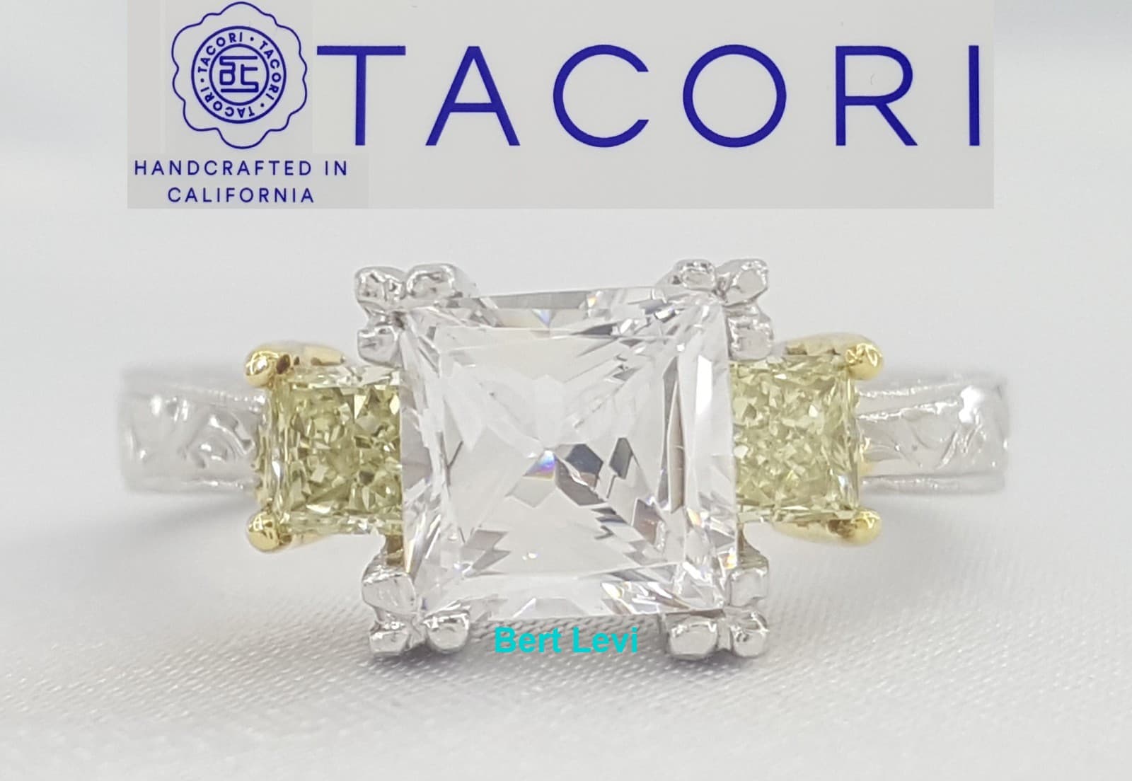 Tacori 3 Stone Princess Semi-Mount Engagement Ring 0.48 ct Plat & 18k Rtl $8,270