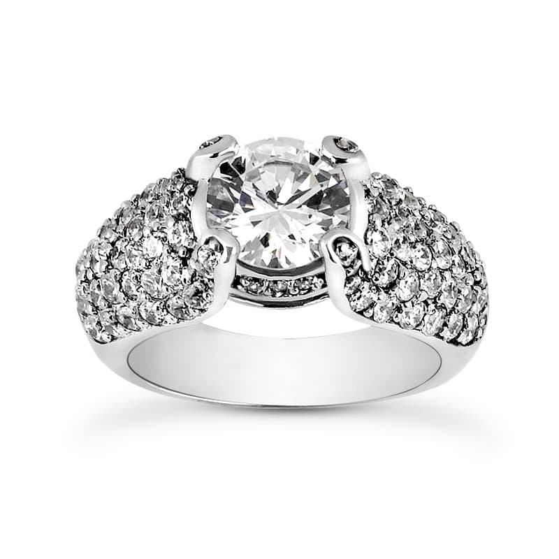 Ladies 14KT White Gold Platinum Round Diamond Fancy Engagement Ring ENR322-1.5