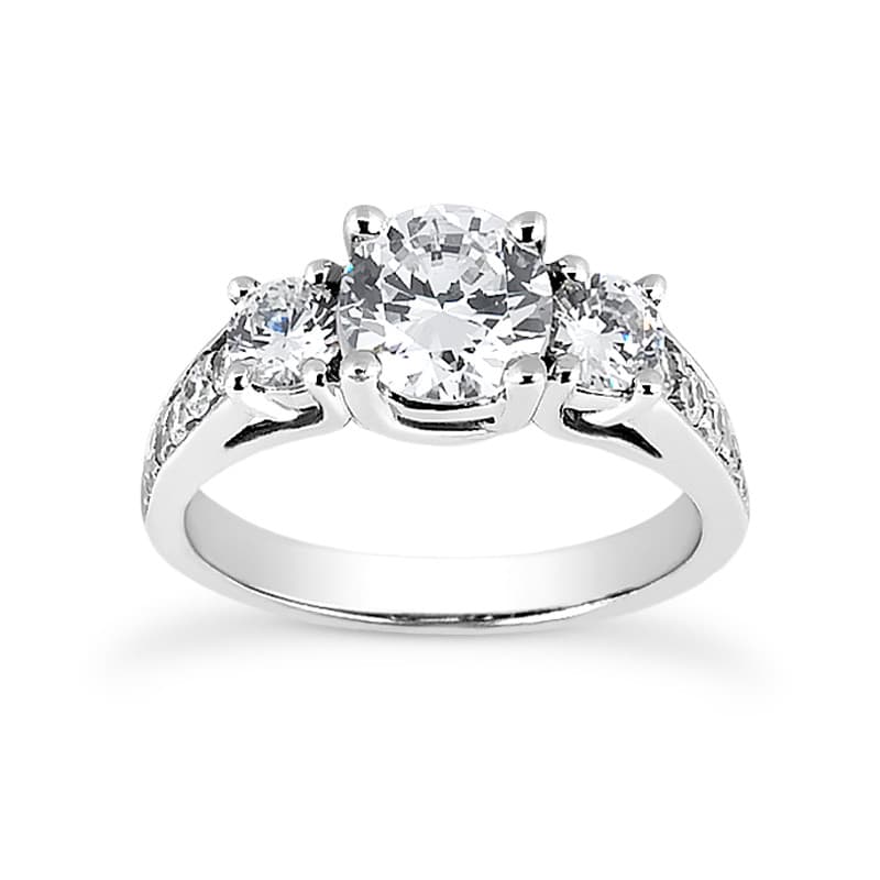Ladies White Gold Platinum Round Diamond Three Stones Engagement Ring ENR7489