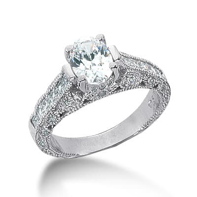 Ladies 14KT White Gold Platinum Antique Engagement Ring ENR6826