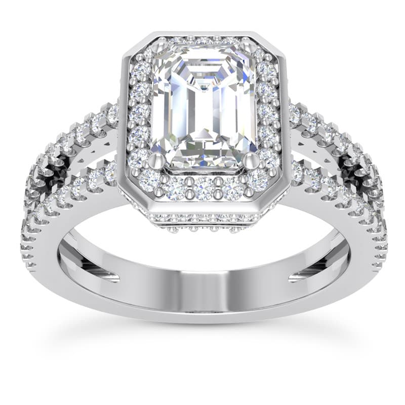 Ladies 14KT White Gold Platinum Emerald Cut Diamond Halo Engagement Ring ENR8688
