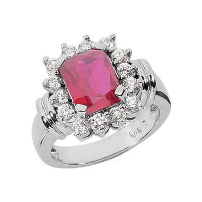 Ladies 14KT White Gold Platinum Emerald Cut Diamond Color Stone Ring CSR115-10x8