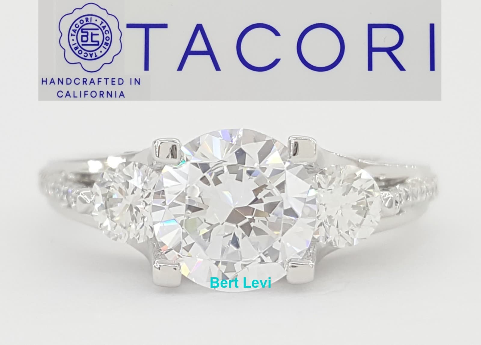 Tacori Semi-Mount Round Three Stone Engagement Ring Platinum 0.71 ct Rt $7,450