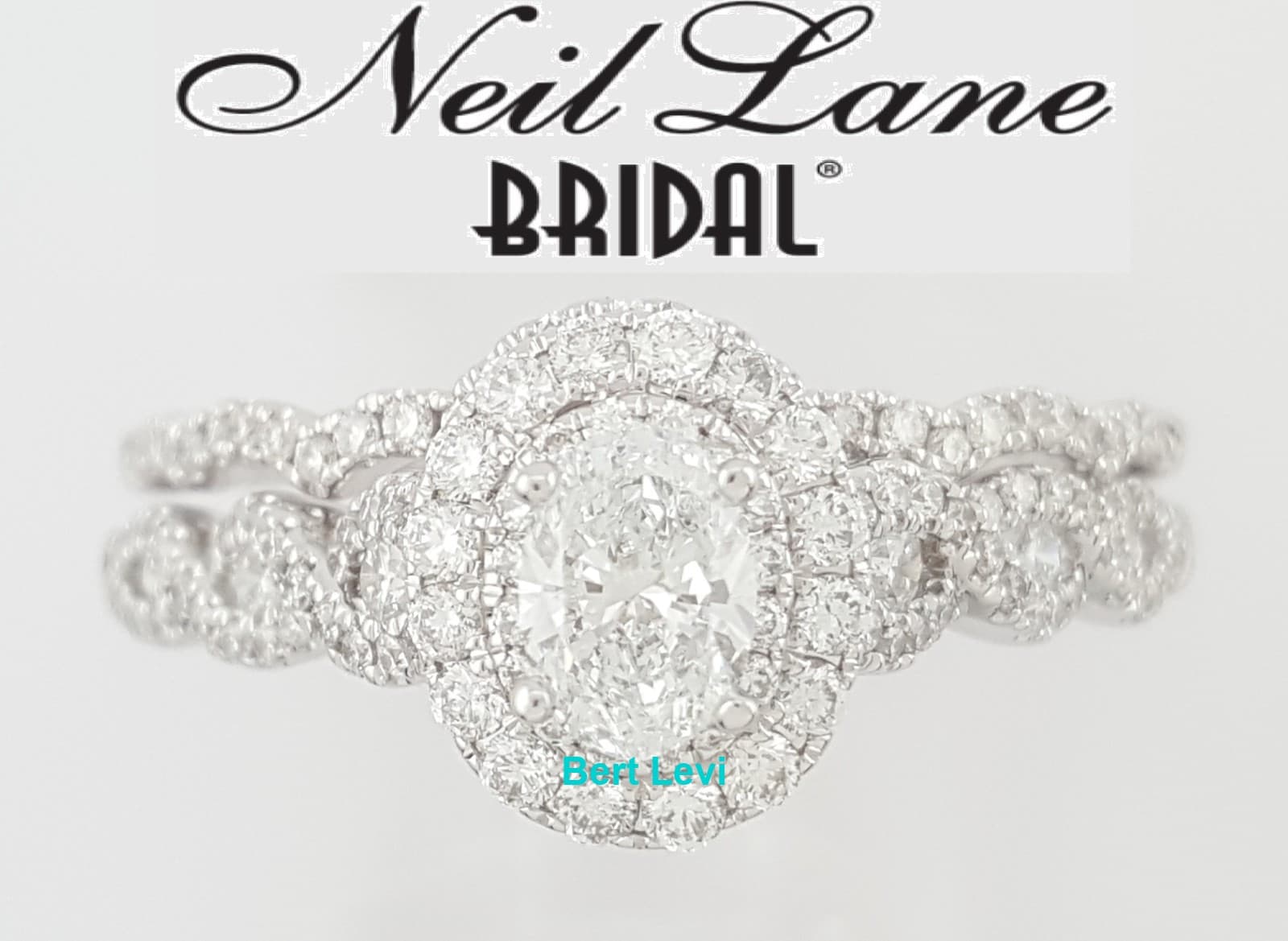 Neil Lane Oval Diamond Double Halo Engagement Ring & Band Set 1.38 ct Rtl $5.7K