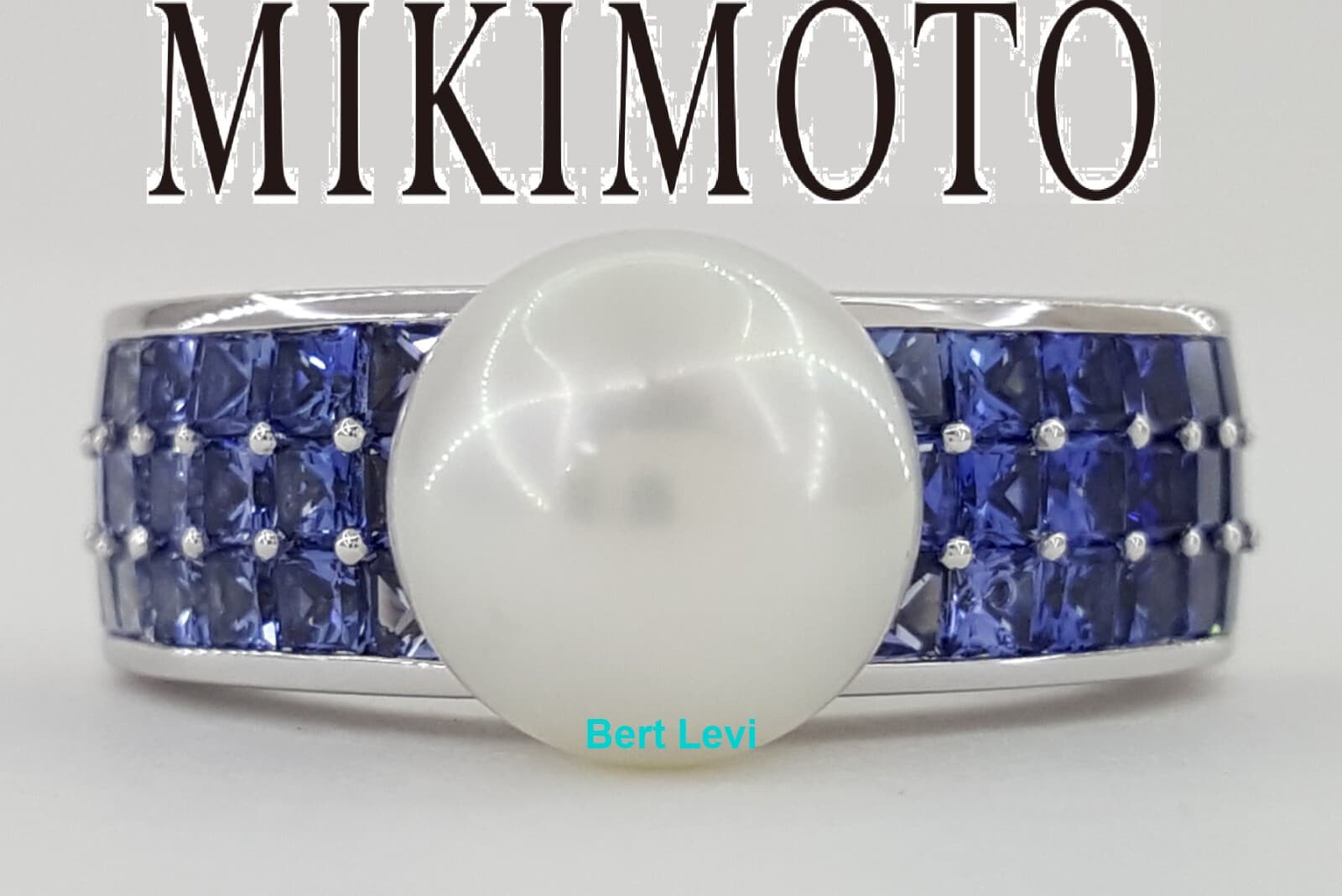Mikimoto South Sea Pearl & Sapphire Ring 9 mm 1.72 ct 18k White Gold