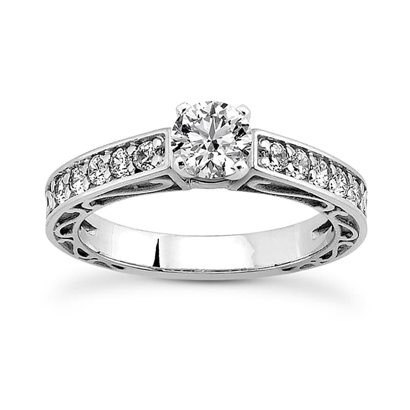 Ladies 14KT White Gold Platinum Round Diamond Tailored Engagement Set ENS3592-A