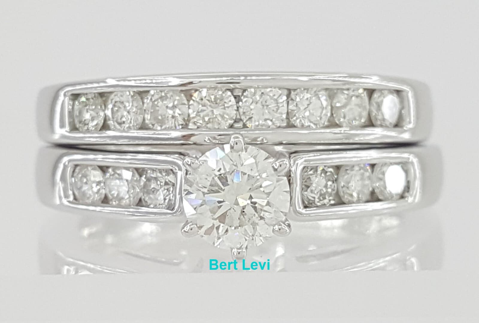 Round Brilliant Cut Diamond Channel Engagement & Wedding Ring Set 0.94 ct 14K