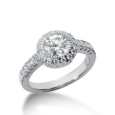 Ladies 14KT White Gold Platinum Round Diamond Halo Engagement Ring ENR2949