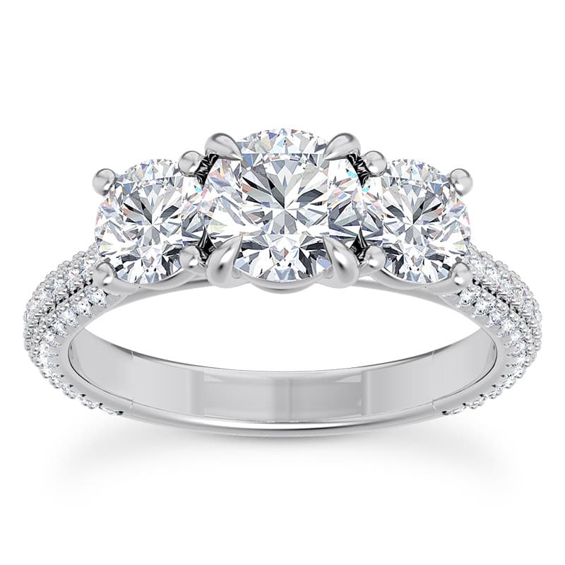 Ladies White Gold Platinum Round Diamond Three Stones Engagement Ring ENR9788-1