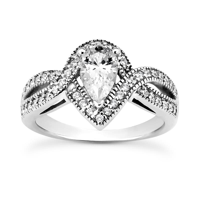 Ladies 14KT White Gold Platinum Pear Diamond Halo Engagement Ring ENR8319