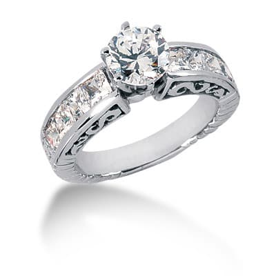 Ladies 14KT White Gold Platinum Fancy Engagement Set ENS150-A