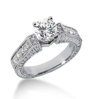 Ladies 14KT White Gold Platinum Antique Engagement Set ENS352-A