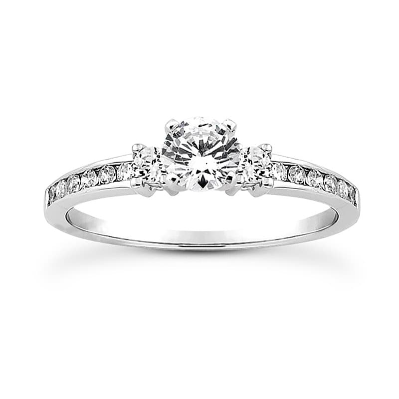 Ladies 14KT White Gold Platinum Round Diamond Tailored Engagement Set ENS3021-A