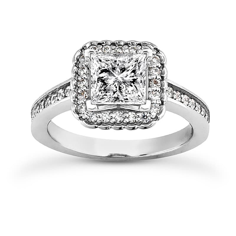 Ladies 14KT White Gold Platinum Round Diamond Tailored Engagement Set ENS3208-A