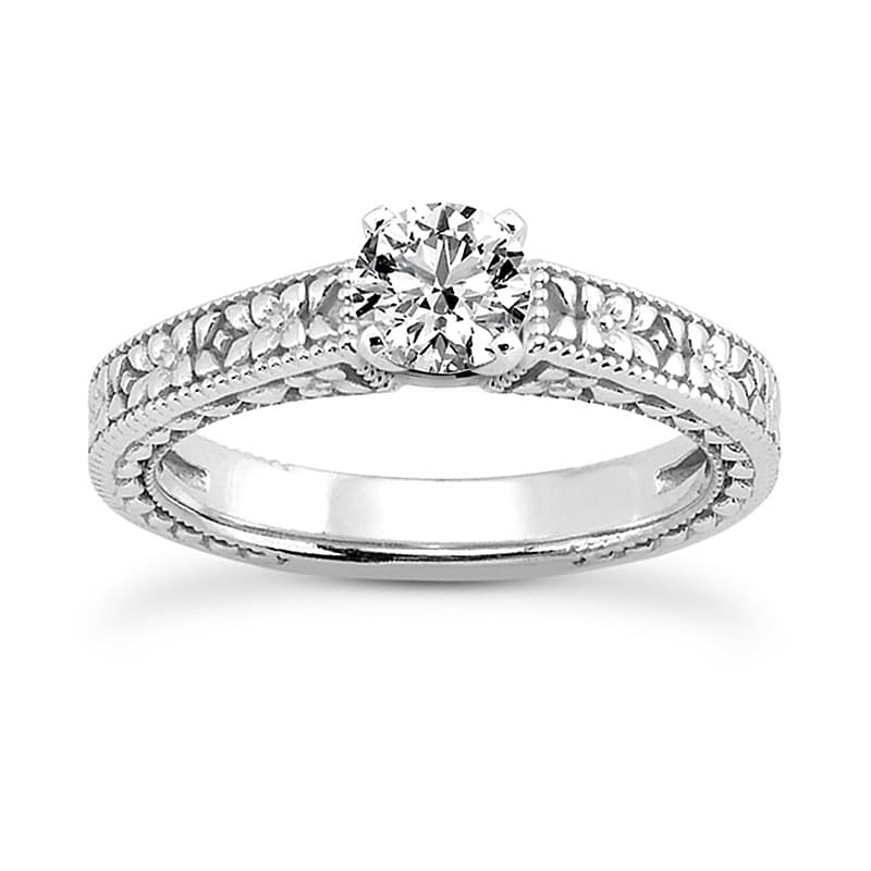 Ladies 14KT White Gold Platinum Solitaire Engagement Set ENS3518-A