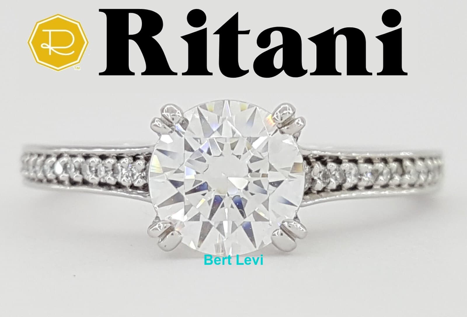 Ritani 1RZ2493 Semi-Mount Diamond 0.17ct 18k White Gold Engagement Ring Rt $1785
