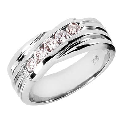 Ladies 14KT White Gold Platinum Round Diamond Wedding Band Set WBS117-G