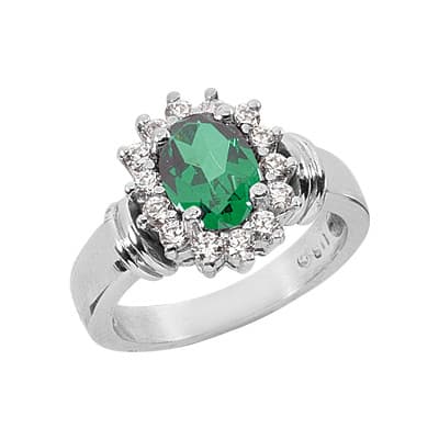 Ladies 14KT White Gold Platinum Oval Cut Diamond Color Stone Ring CSR118-10x8