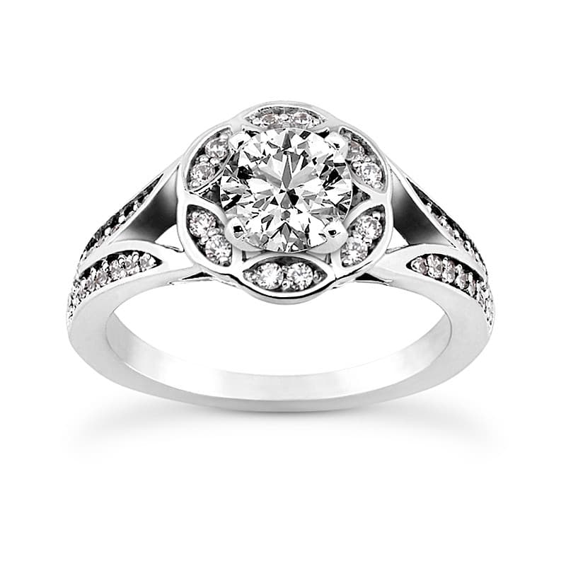 Ladies 14KT White Gold Platinum Round Diamond Tailored Engagement Set ENS3259-A