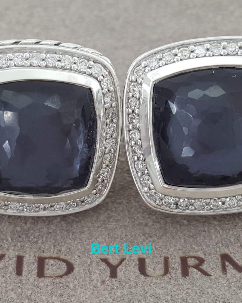 David Yurman Sterling Silver Albion 11mm Hematite & Diamond Clip-On Earrings