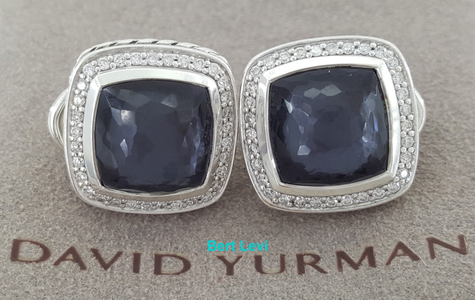 David Yurman Sterling Silver Albion 11mm Hematite & Diamond Clip-On Earrings