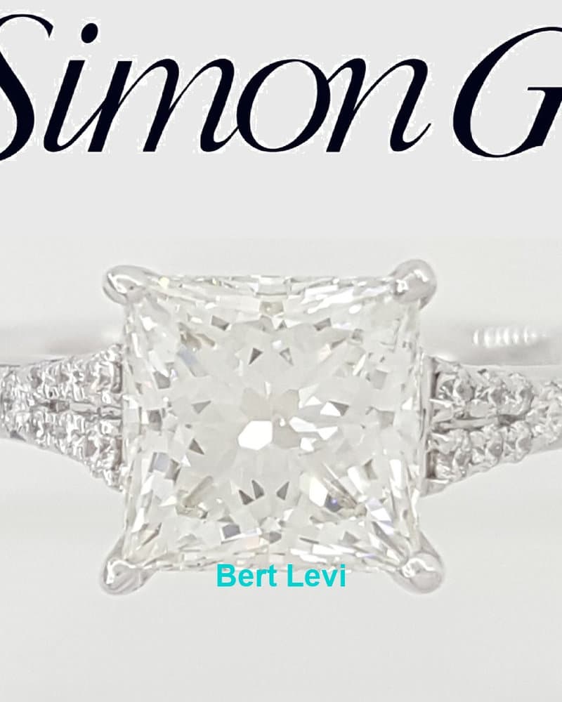 Simon G. Princess Cut Diamond Engagement Ring 18k White Gold 1.36 ct Rtl $9.8K