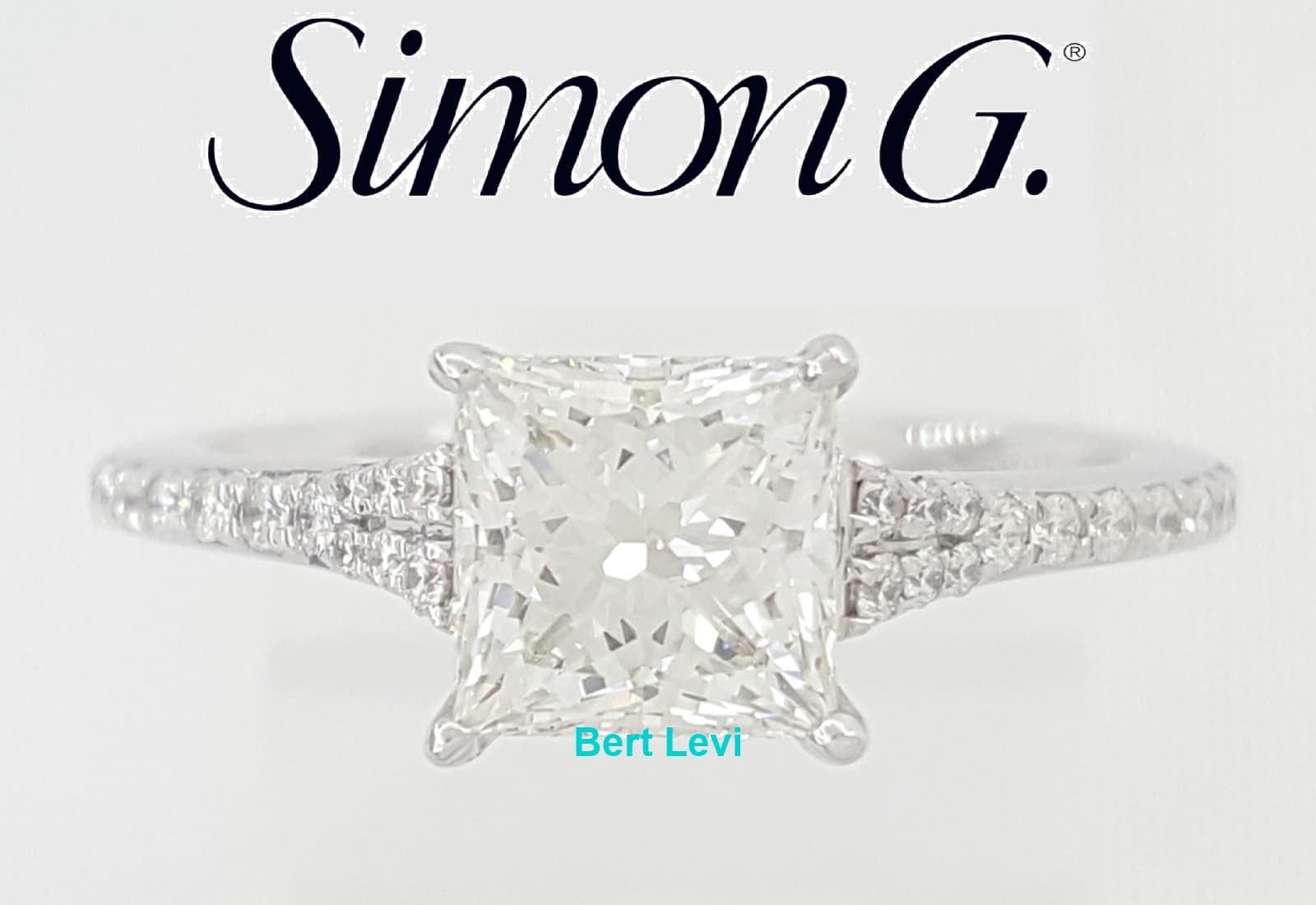 Simon G. Princess Cut Diamond Engagement Ring 18k White Gold 1.36 ct Rtl $9.8K