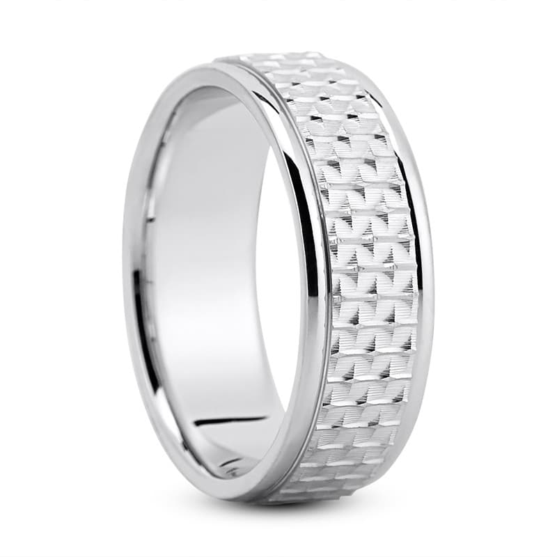 Mens 14KT White Gold Platinum Traditional Wedding Band M8067