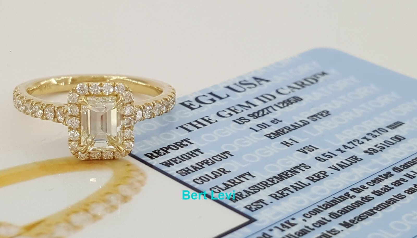 Emerald Cut Diamond Halo Engagement Ring 1.56 ct 14K Yellow Gold Rtl $9,510