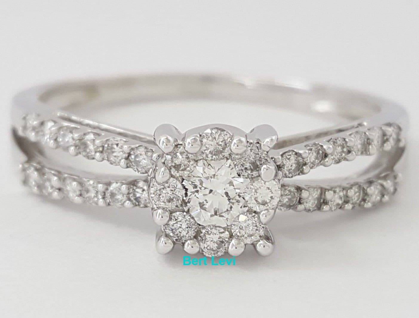 0.50 ct 14K White Gold Round Diamond Cluster Halo Engagement Ring